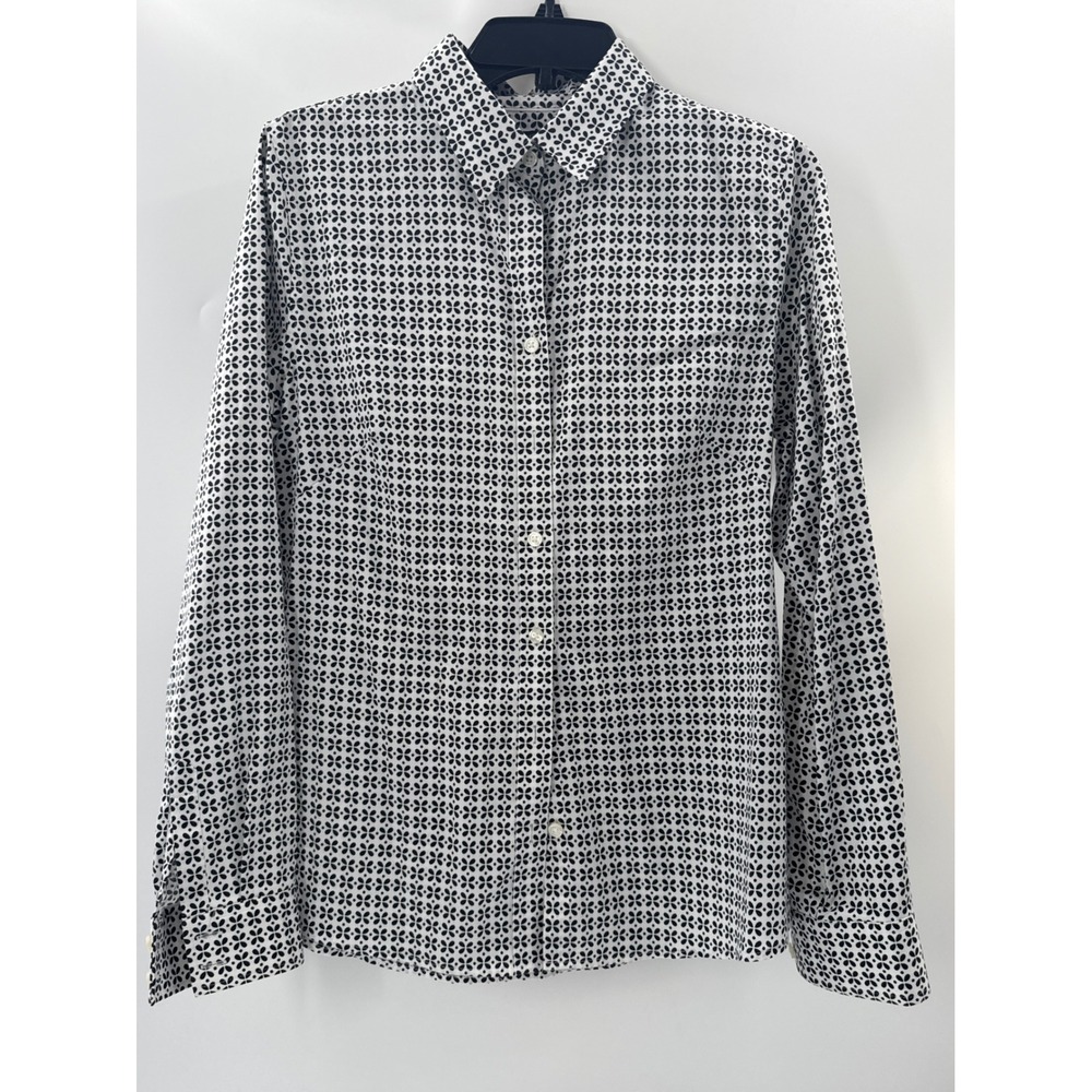 Banana Republic Non-Iron Fitted Shirt Womens 12 Black White Floral Button Down